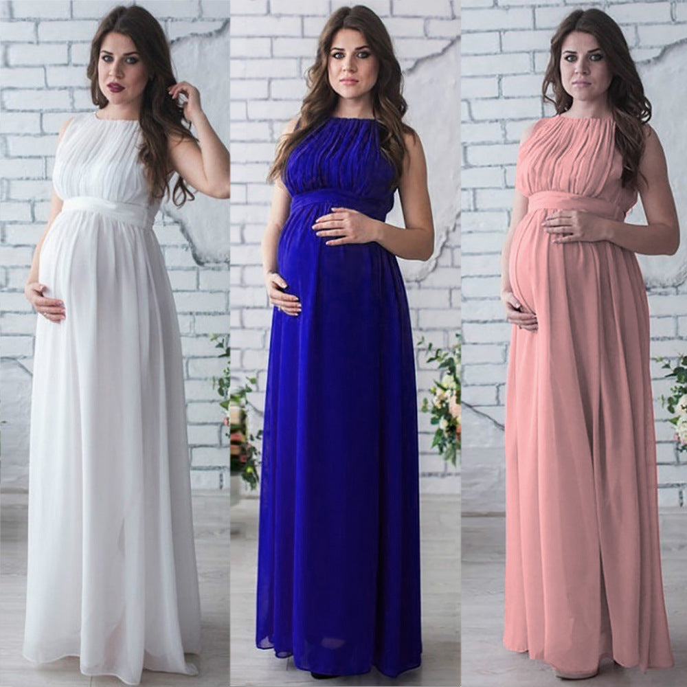Sleeveless Chiffon Maternity Maxi Gown – Baby Shower Dress