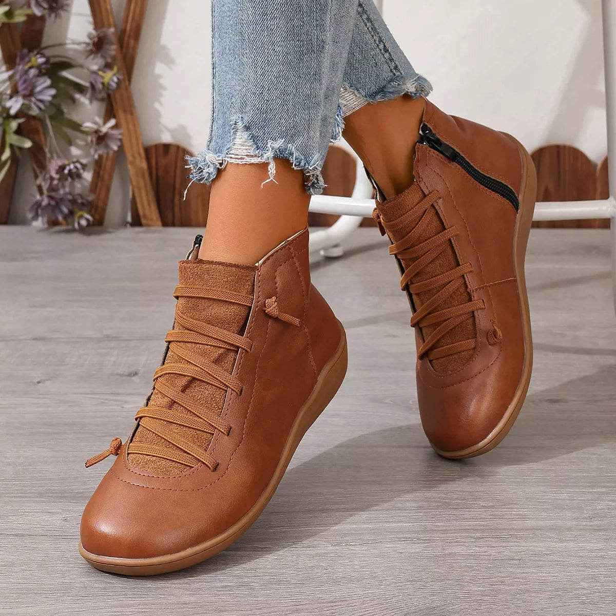 Faux Leather Ankle Boots – Lace-Up — view 13