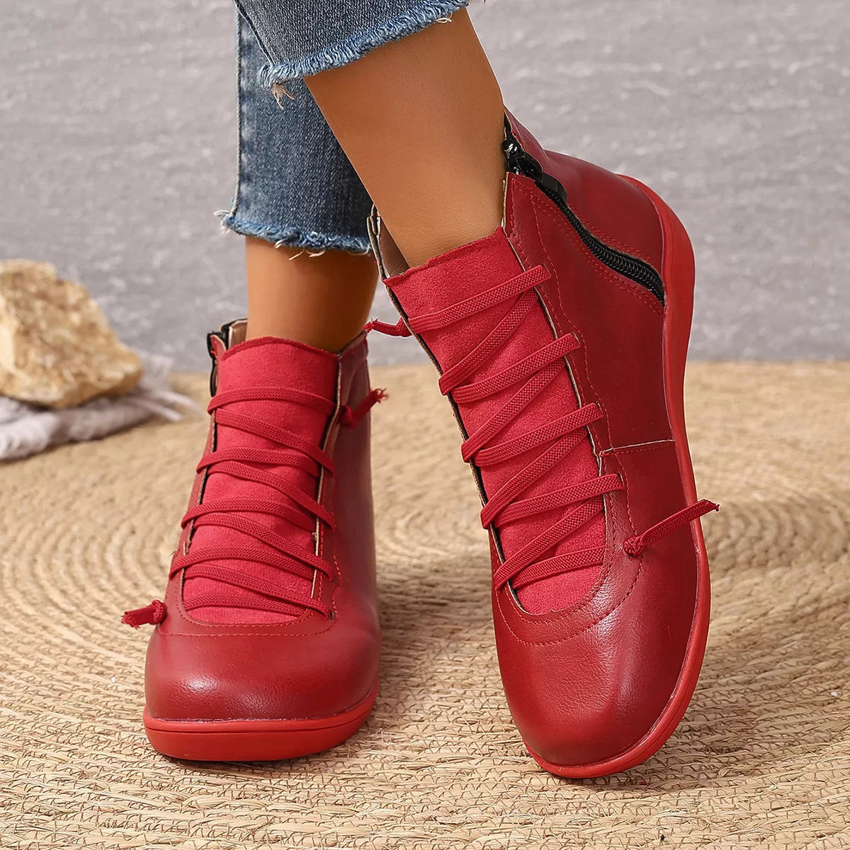 Faux Leather Ankle Boots – Lace-Up — view 8