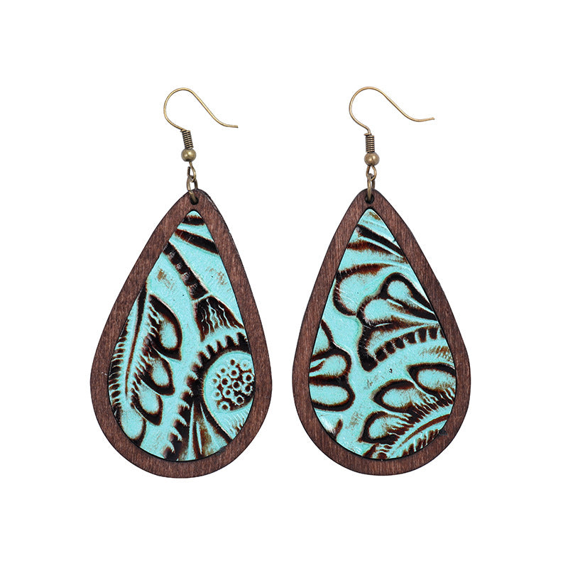 Tooled-Look Teardrop Earrings – Leather & Wood, 4 Styles – view 4