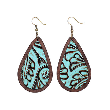 Tooled-Look Teardrop Earrings – Leather & Wood, 4 Styles – view 4