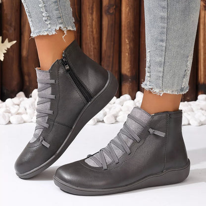 Faux Leather Ankle Boots – Lace-Up — view 27