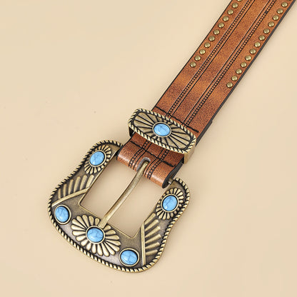 Concho Stud Western Belt – Blue-Green Stone-Look Buckle – view 11