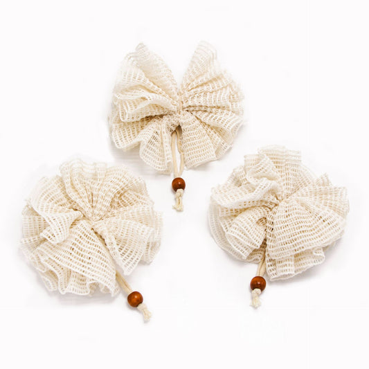 Ramie Bath Pouf with Wooden Bead – 8 in – view 2