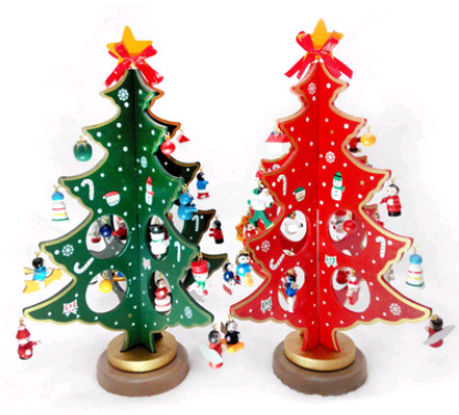 Wooden Tabletop Christmas Tree with Mini Ornaments