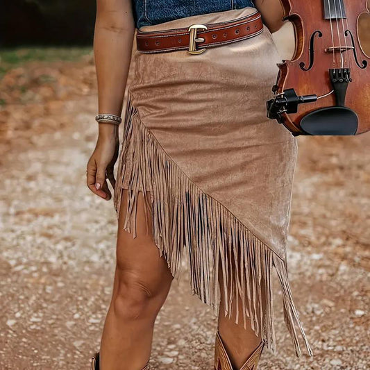 Asymmetric Fringe Faux Suede Skirt – view 2