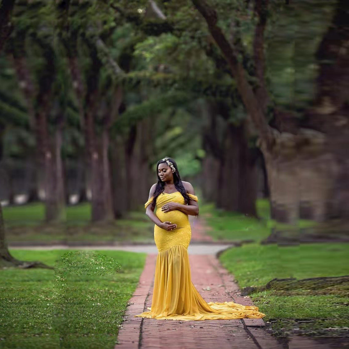 Flutter-Sleeve Maternity Maxi Dress – Ruffle Photoshoot Gown – view 3