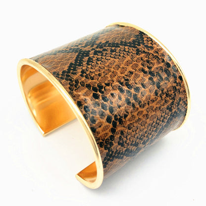 Snake Print Wide Cuff Bracelet – Gold-Tone Edge – view 3