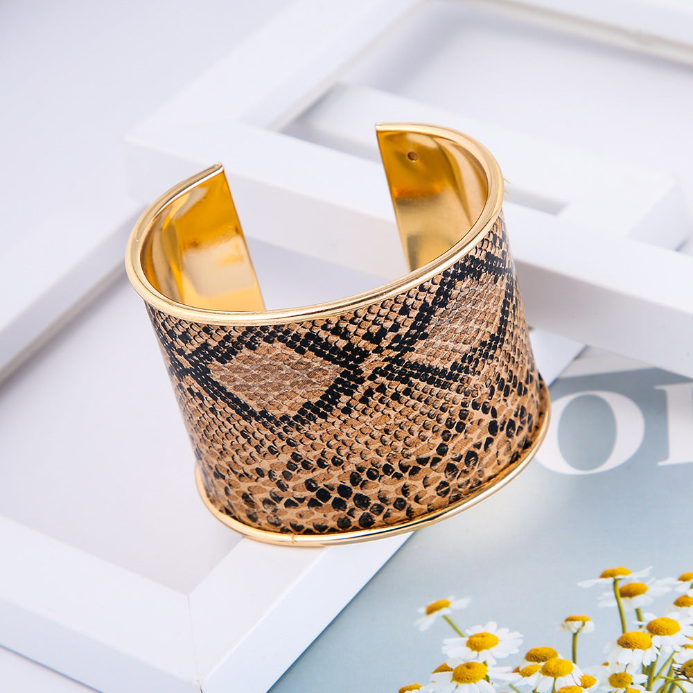 Snake Print Wide Cuff Bracelet – Gold-Tone Edge – view 7