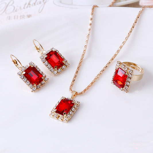 Square Pendant Jewelry Set – Necklace, Earrings and Ring