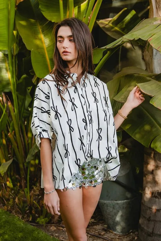 Bow Ribbon Printed Shirt – Button-Down — view 4