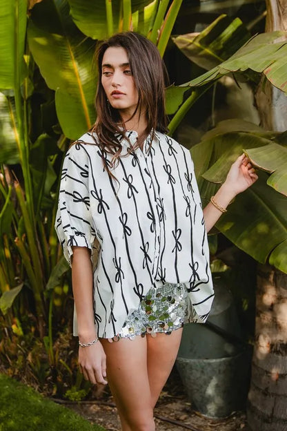 Bow Ribbon Printed Shirt – Button-Down — view 4