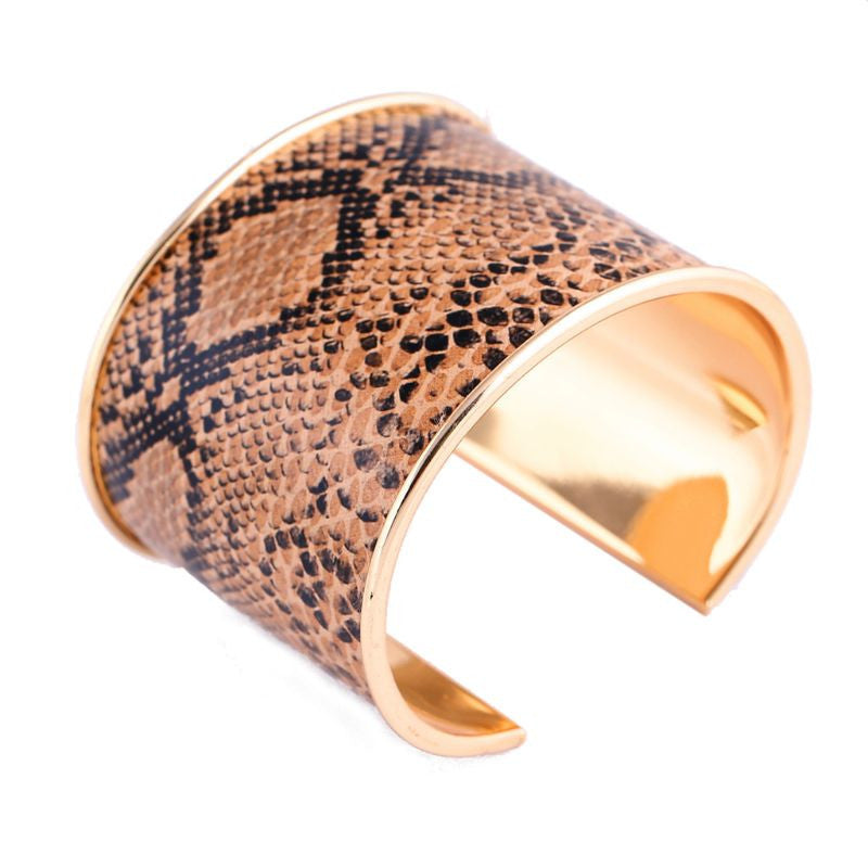 Snake Print Wide Cuff Bracelet – Gold-Tone Edge