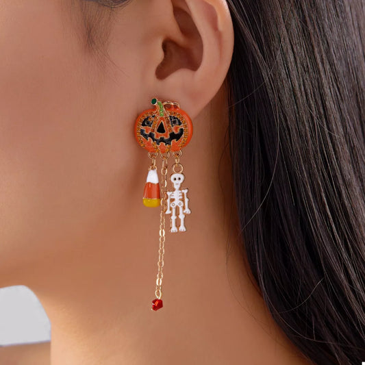 Halloween Pumpkin Earrings — Dangling Charm Chains — product photo 2 | Organic Truth