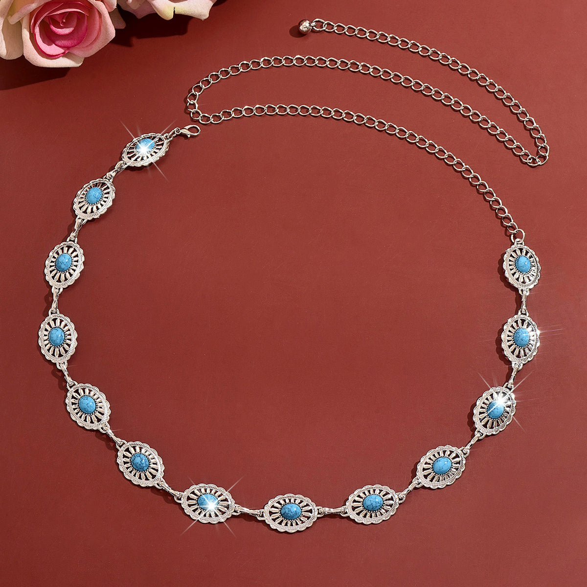 Concho Waist Chain Belt – Blue-Green Western Glow – view 4