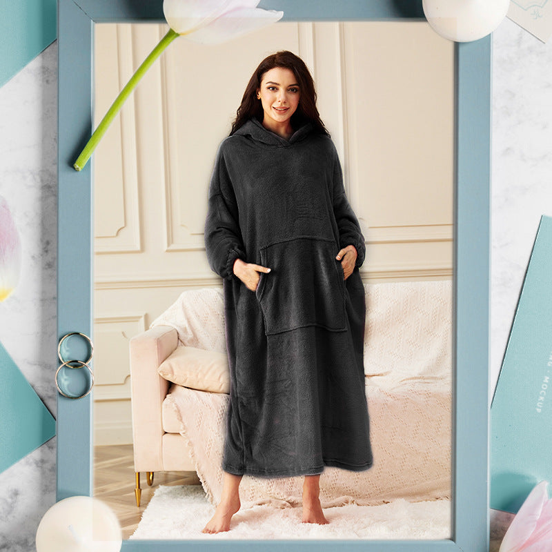 Long Hooded Flannel Lounge Robe – One Size, 11 Colors – view 6
