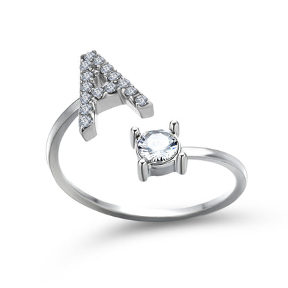 Adjustable initial ring – Silver / A