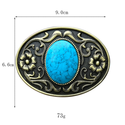 Blue-Green Stone-Look Western Belt Buckle – Floral Oval – view 4