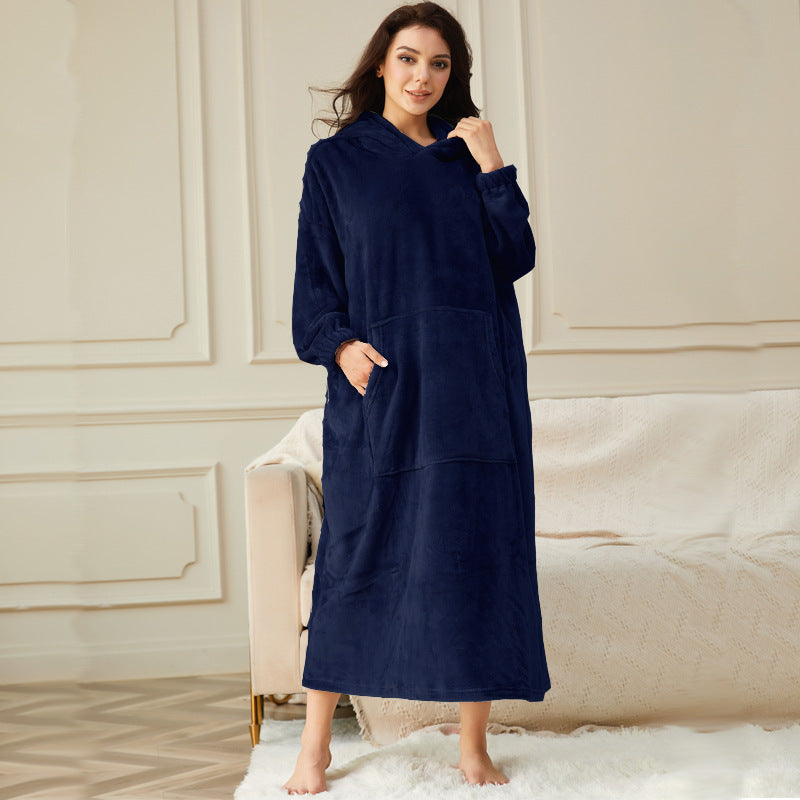 Long Hooded Flannel Lounge Robe – One Size, 11 Colors – view 12