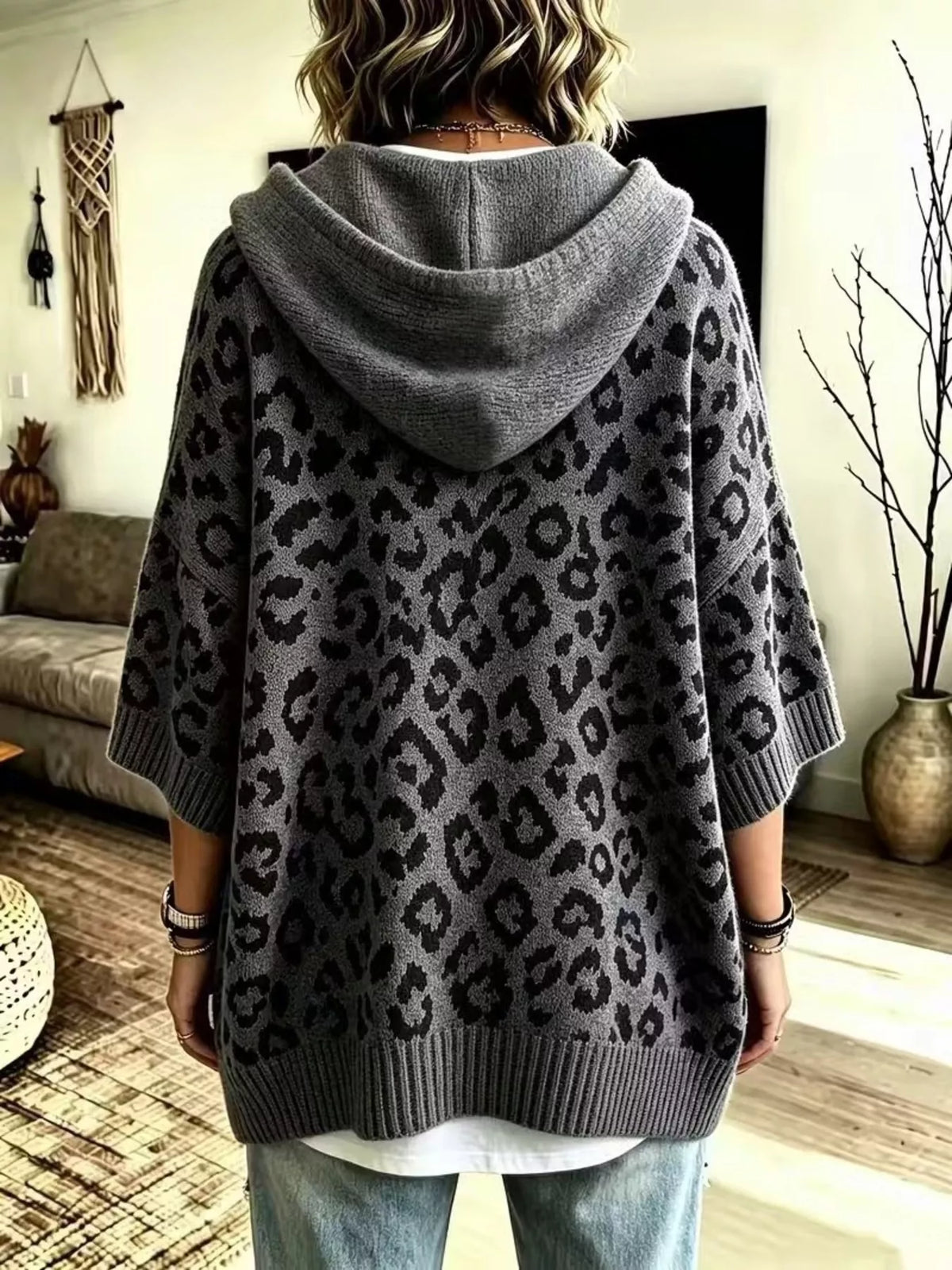 Leopard Hooded Sweater – Drawstring — view 8