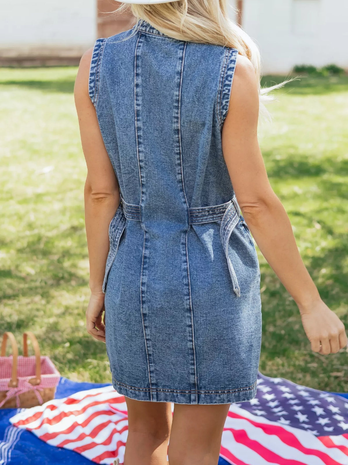 Denim Mini Dress Belted Button Down — view 5