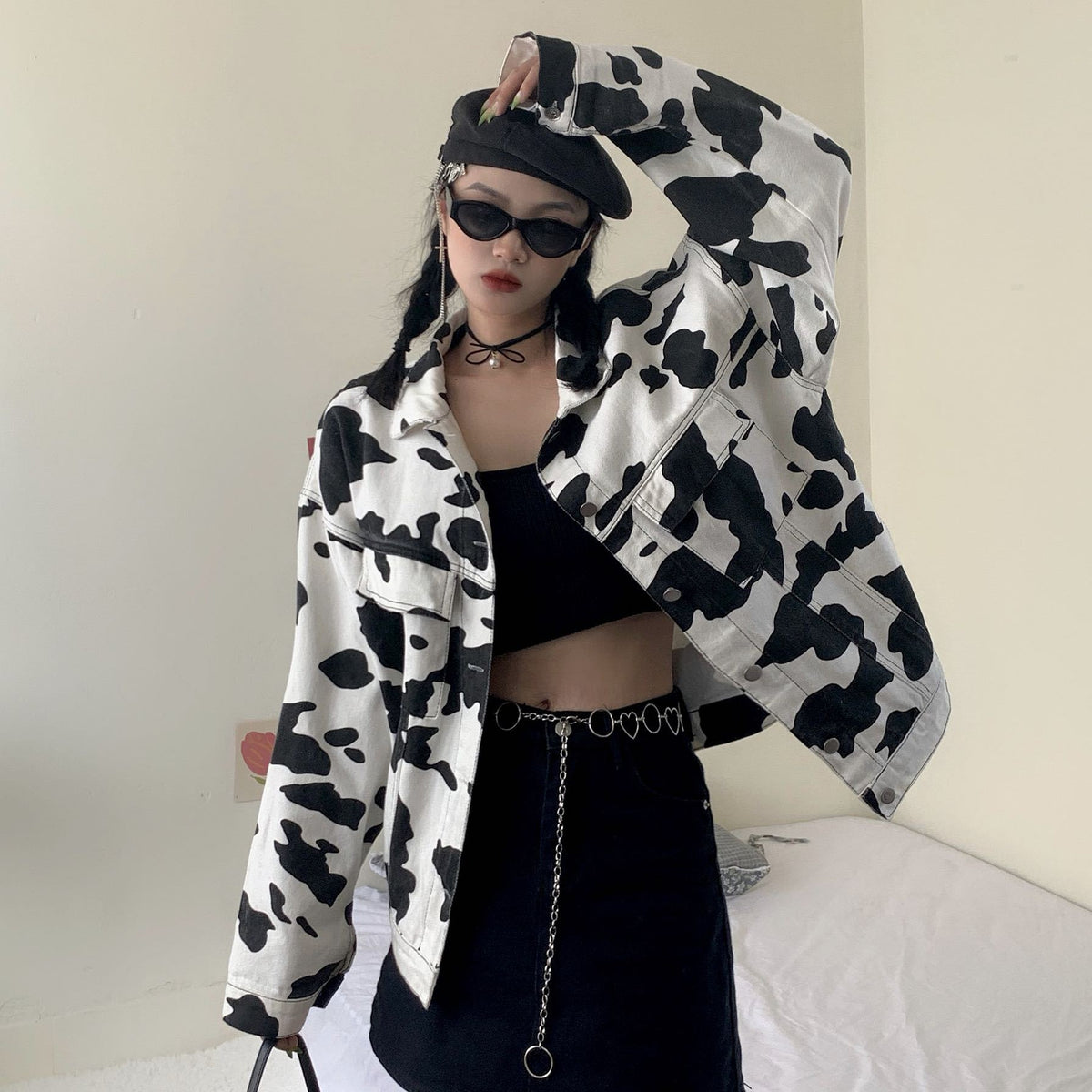 Cow Print Jacket – Women's Denim, Loose Fit – view 4