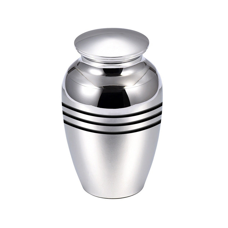 Striped Mini Cremation Urn – Stainless Steel, 70 × 45 mm in Silver