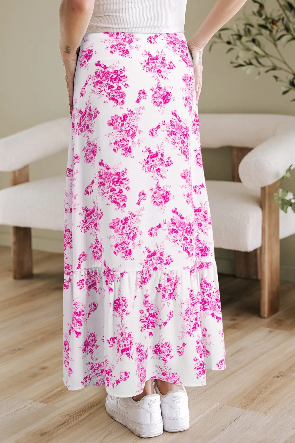 Floral Ruffle Maxi Skirt – High Waist Split — view 4