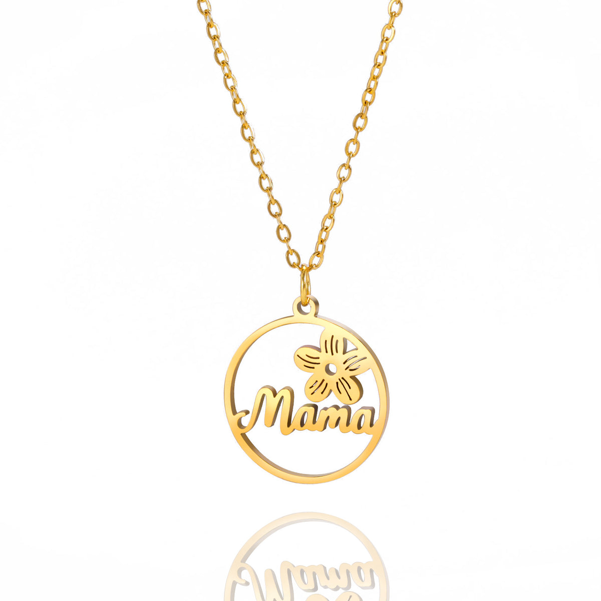 Mama Flower Pendant Necklace – Round Charm – view 5