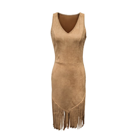 Suede-Look Fringe Midi Dress – Khaki or Pink – view 2