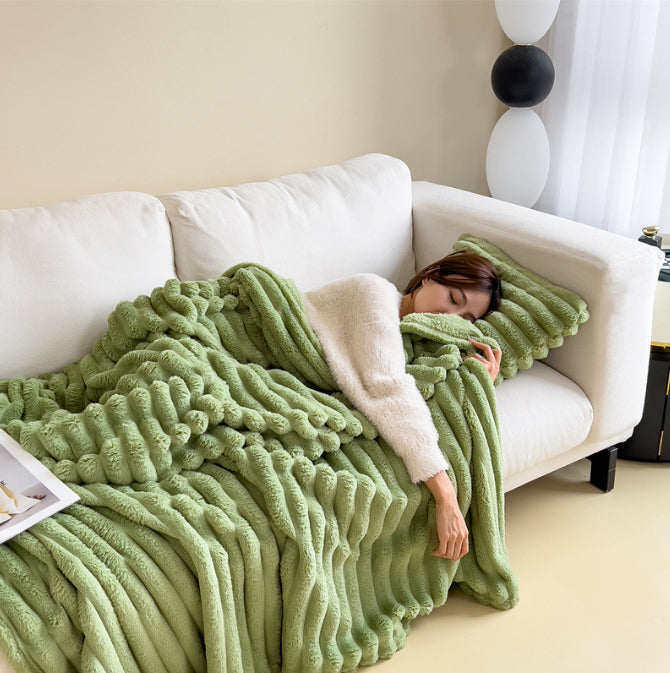 Bubble Texture Faux Fur Throw Blanket – Light Green