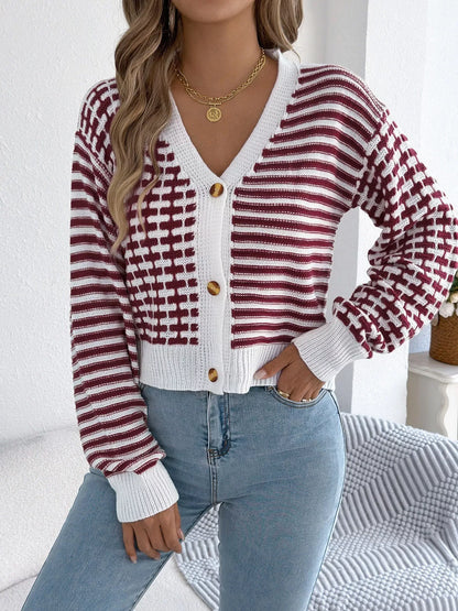 Cropped Striped Cardigan – Button-Up — view 4