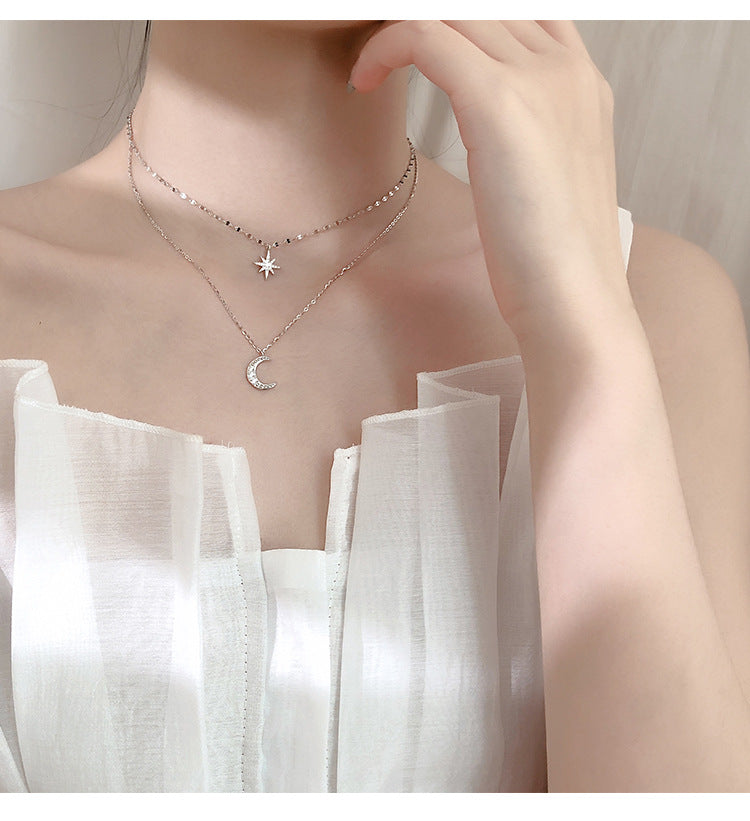 Double-Layer Moon & Star Necklace – Celestial Mama Gift – view 7