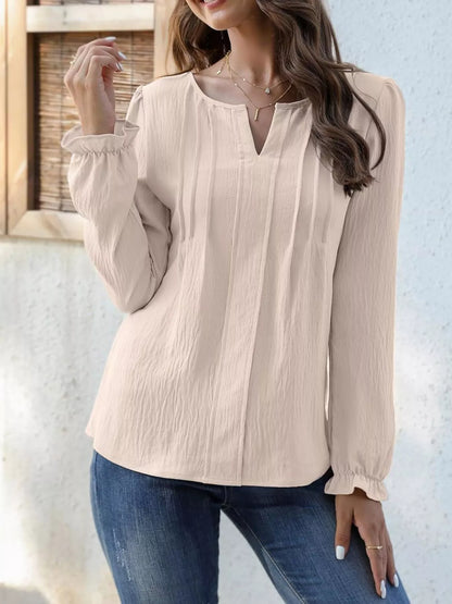 Notched Ruffle-Cuff Blouse — view 7