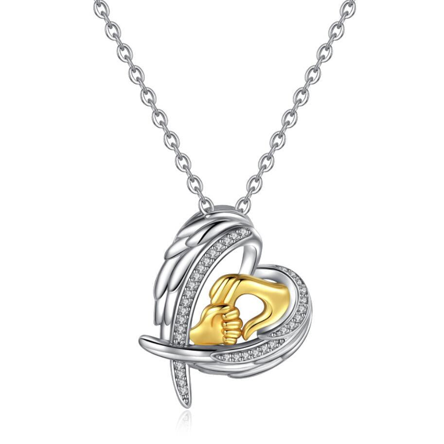 Holding Hands Heart Pendant – Mama Keepsake Necklace – view 3
