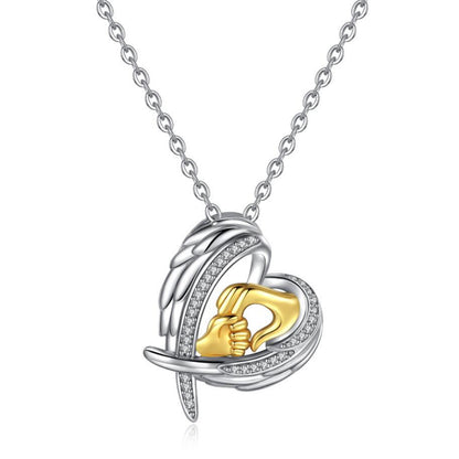 Holding Hands Heart Pendant – Mama Keepsake Necklace – view 3