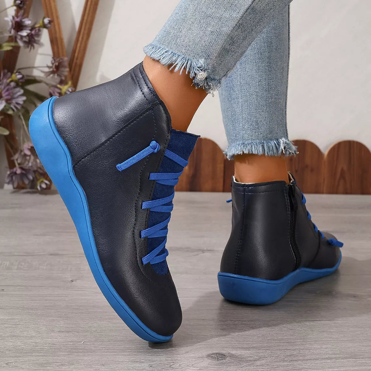 Faux Leather Ankle Boots – Lace-Up — view 25