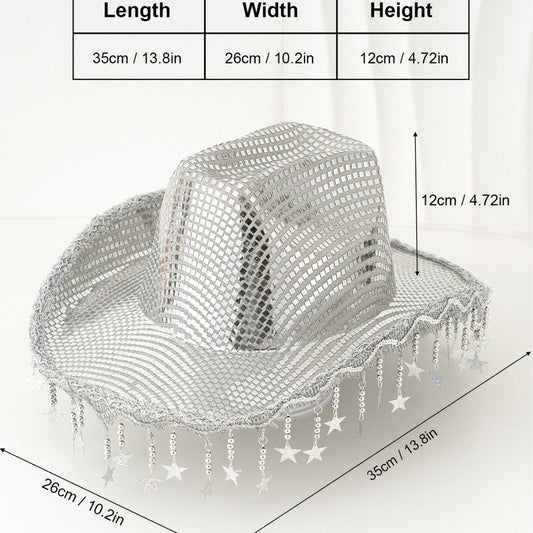 Sequin Disco Cowgirl Hat – Star or Raindrop Fringe – view 2