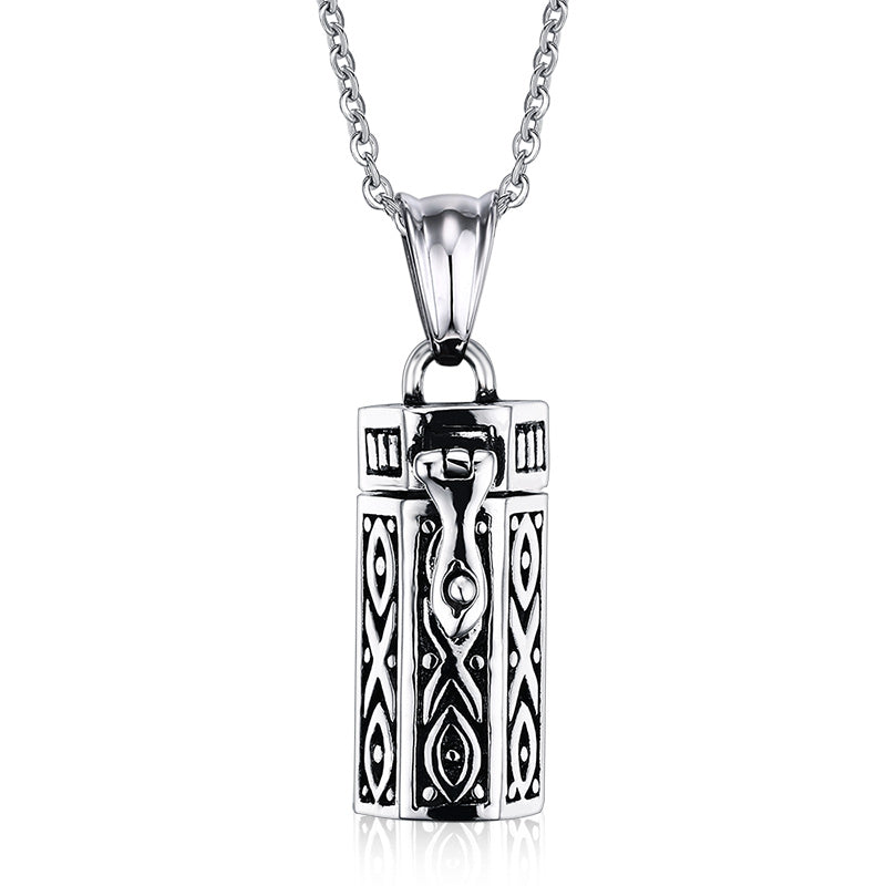 Engraved cylinder urn necklace: Patterned Cylinder Urn Necklace for Ashes – Stainless Steel