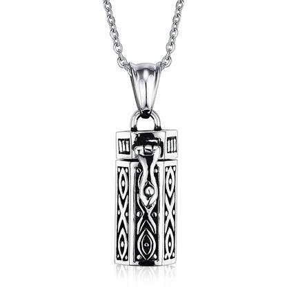 Engraved cylinder urn necklace: Patterned Cylinder Urn Necklace for Ashes – Stainless Steel