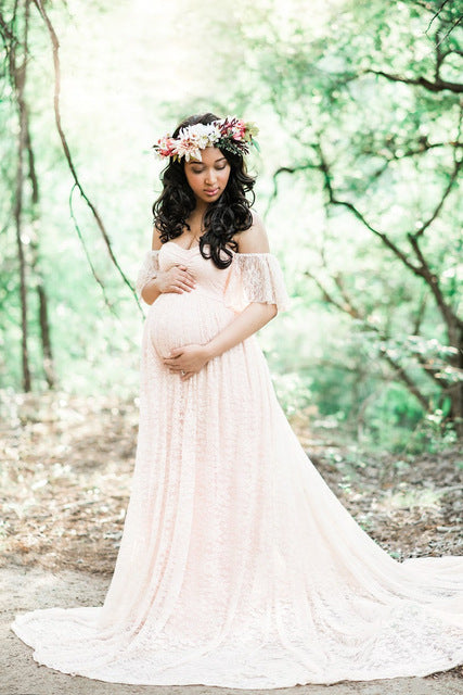 Off-Shoulder Lace Maternity Gown – Trailing Photoshoot Dress – view 12