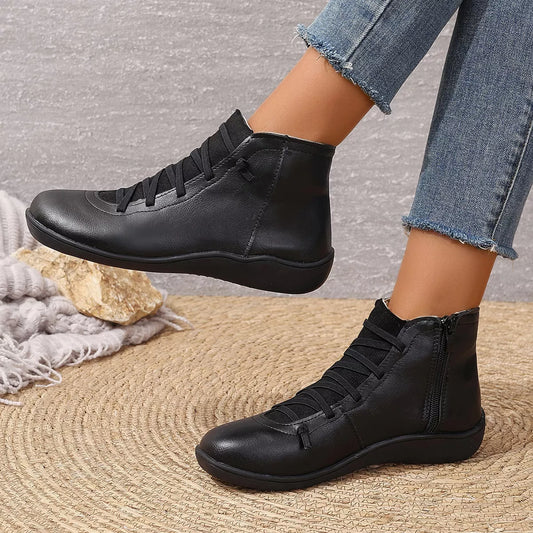 Faux Leather Ankle Boots – Lace-Up — view 2