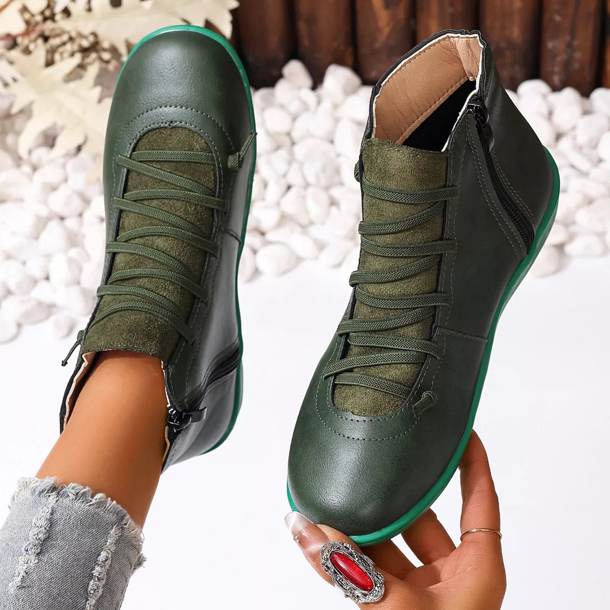 Faux Leather Ankle Boots – Lace-Up — view 17