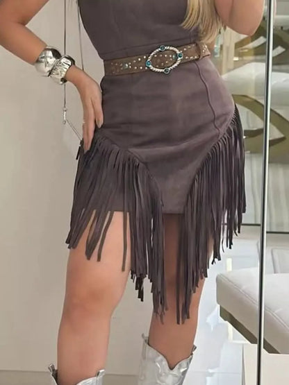 Sleeveless Fringed Mini Dress — view 5