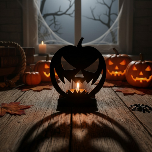 Halloween jack-o'-lantern metal decor: Halloween Jack-o'-Lantern Metal Silhouette Tabletop Decor