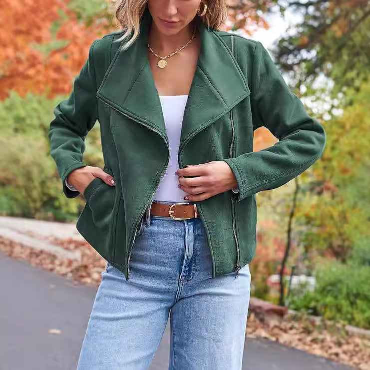 Faux Suede Moto Jacket – Women's Wide Lapel, 7 Colors – view 9
