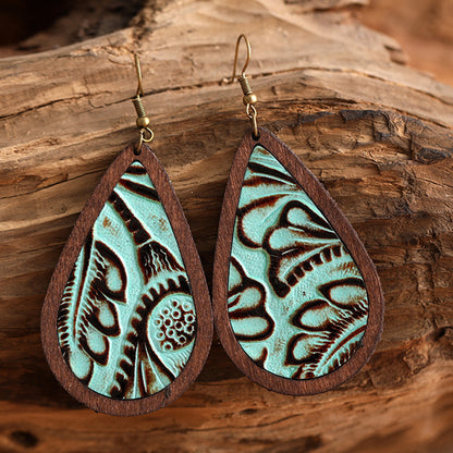 Tooled-Look Teardrop Earrings – Leather & Wood, 4 Styles – view 2