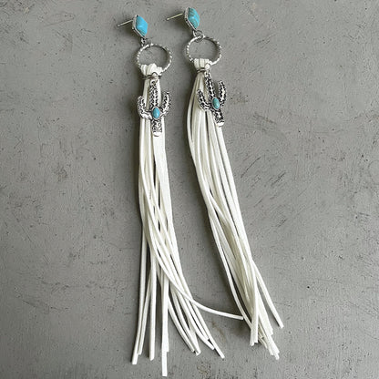 Cactus Tassel Earrings – Long Faux Suede Fringe – view 8