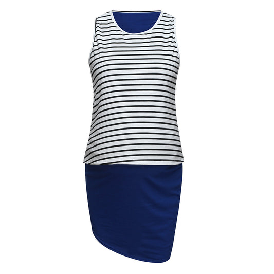 Striped Tank Maternity Dress – Sleeveless Color-Block Midi