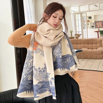 Vintage Oil-Painting Print Scarf – 26 × 75 in